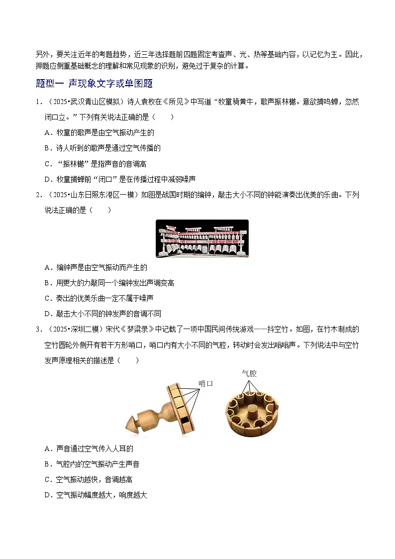 题型猜压01 物理现象（声现象、光现象、热现象）专题（武汉专用）（原卷版）第2页