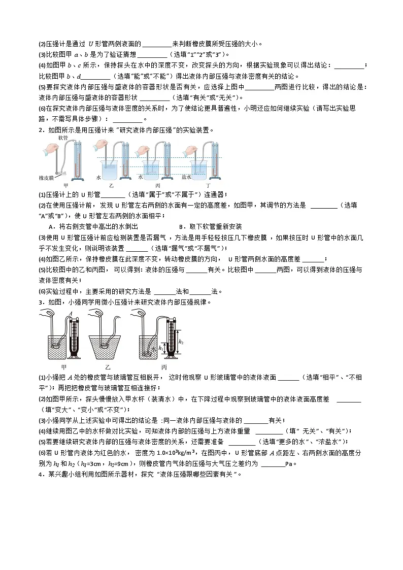 专题4.2.3 探究液体压强与哪些因素有关-【实验攻略】2025年中考物理新课标必做21实验及近年热考实验学案第2页