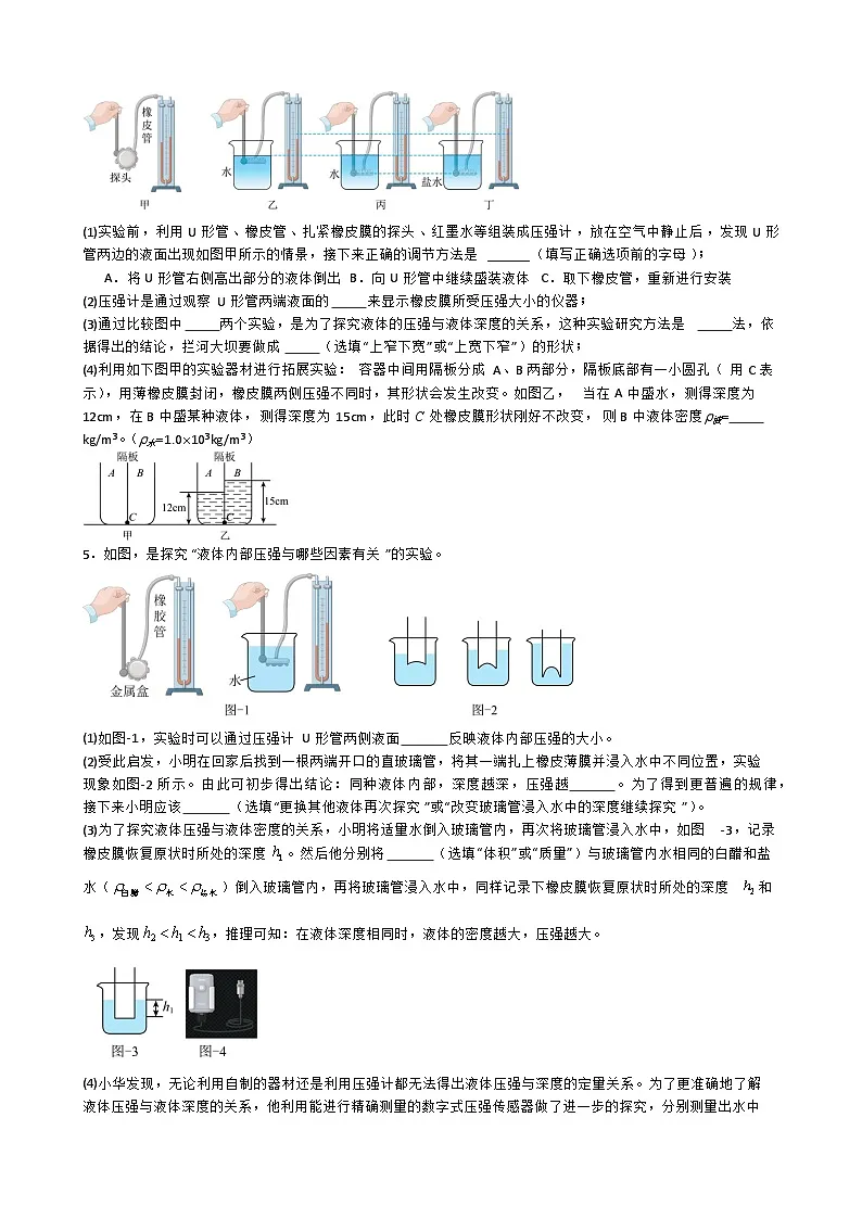 专题4.2.3 探究液体压强与哪些因素有关-【实验攻略】2025年中考物理新课标必做21实验及近年热考实验学案第3页