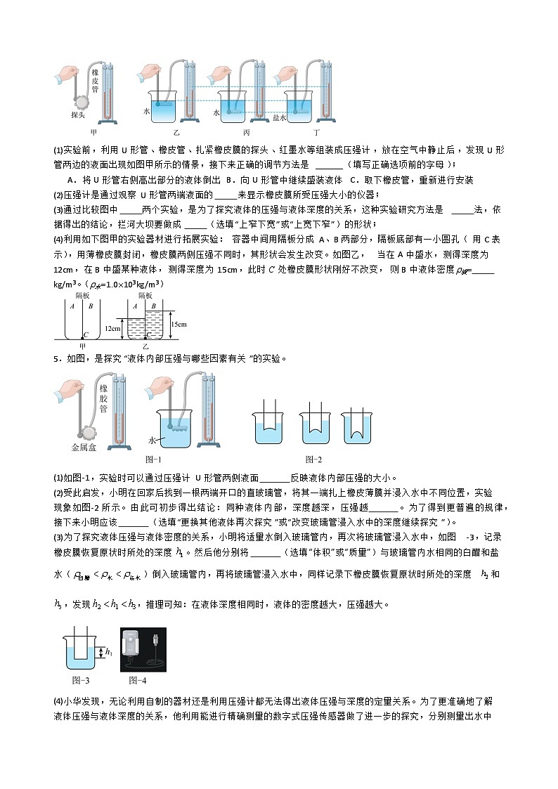 专题4.2.3  探究液体压强与哪些因素有关-【实验攻略】2025年中考物理新课标必做21实验及近年热考实验学案第3页