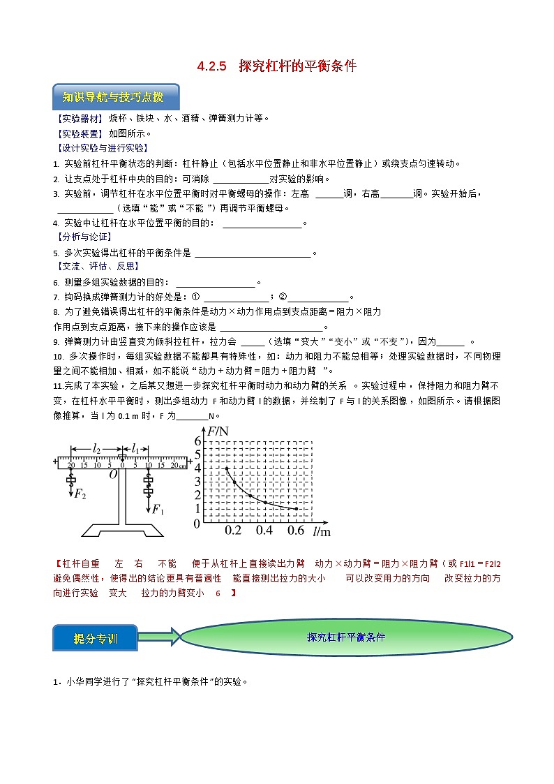 专题4.2.5  探究杠杆的平衡条件-【实验攻略】2025年中考物理新课标必做21实验及近年热考实验学案第1页