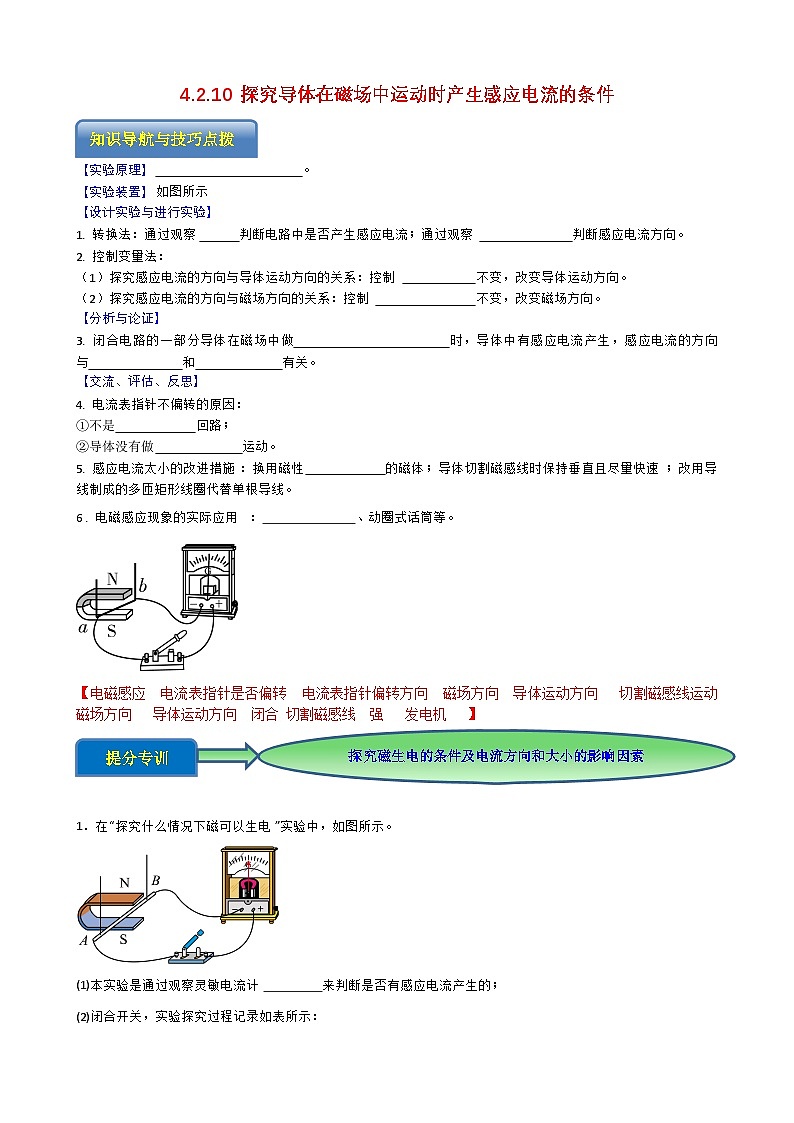 专题4.2.10 探究导体在磁场中运动时产生感应电流的条件-【实验攻略】2025年中考物理新课标必做21实验及近年热考实验学案第1页
