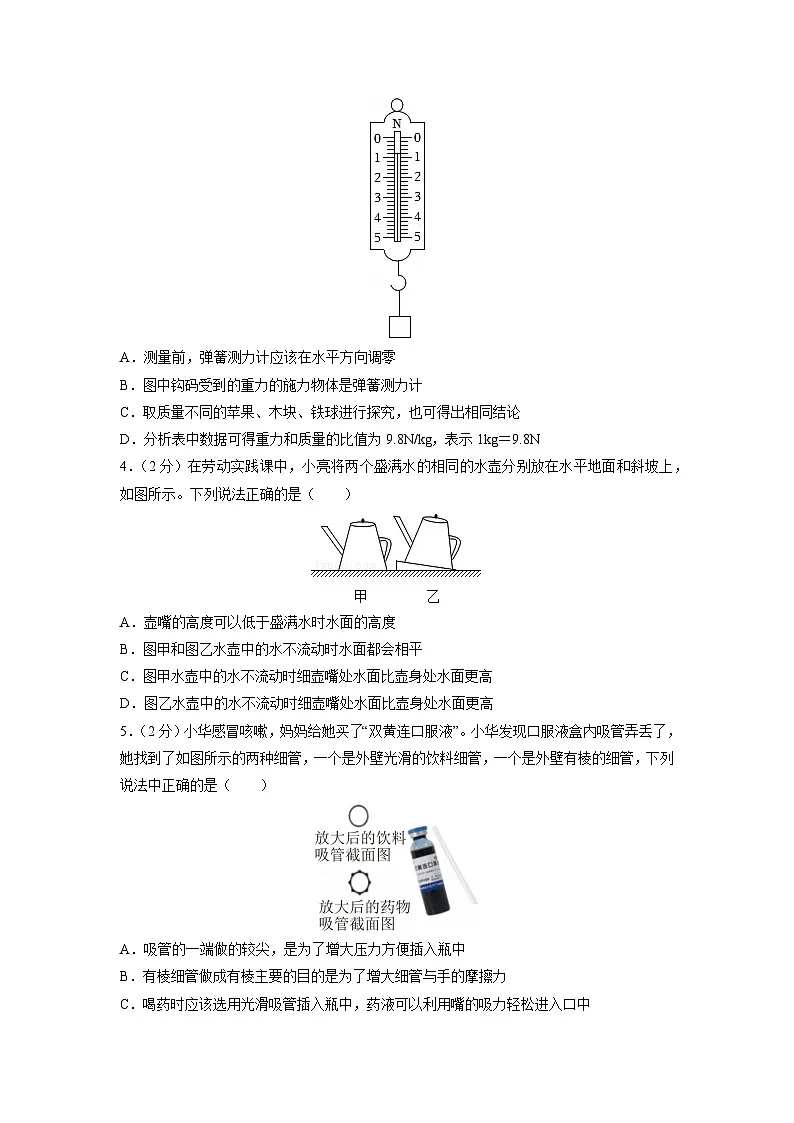 四川省成都2024-2025学年八年级下学期期中物理试题第2页