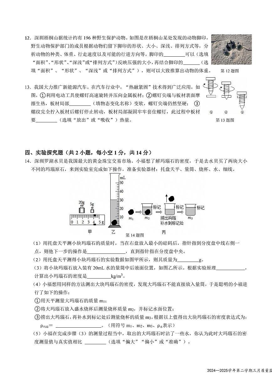 2025年3月深圳市南山外国语学校集团初三3月质量监测物理试卷第3页