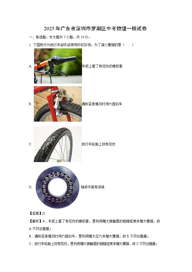 2025年广东省深圳市罗湖区中考一模物理试题（解析版）第1页
