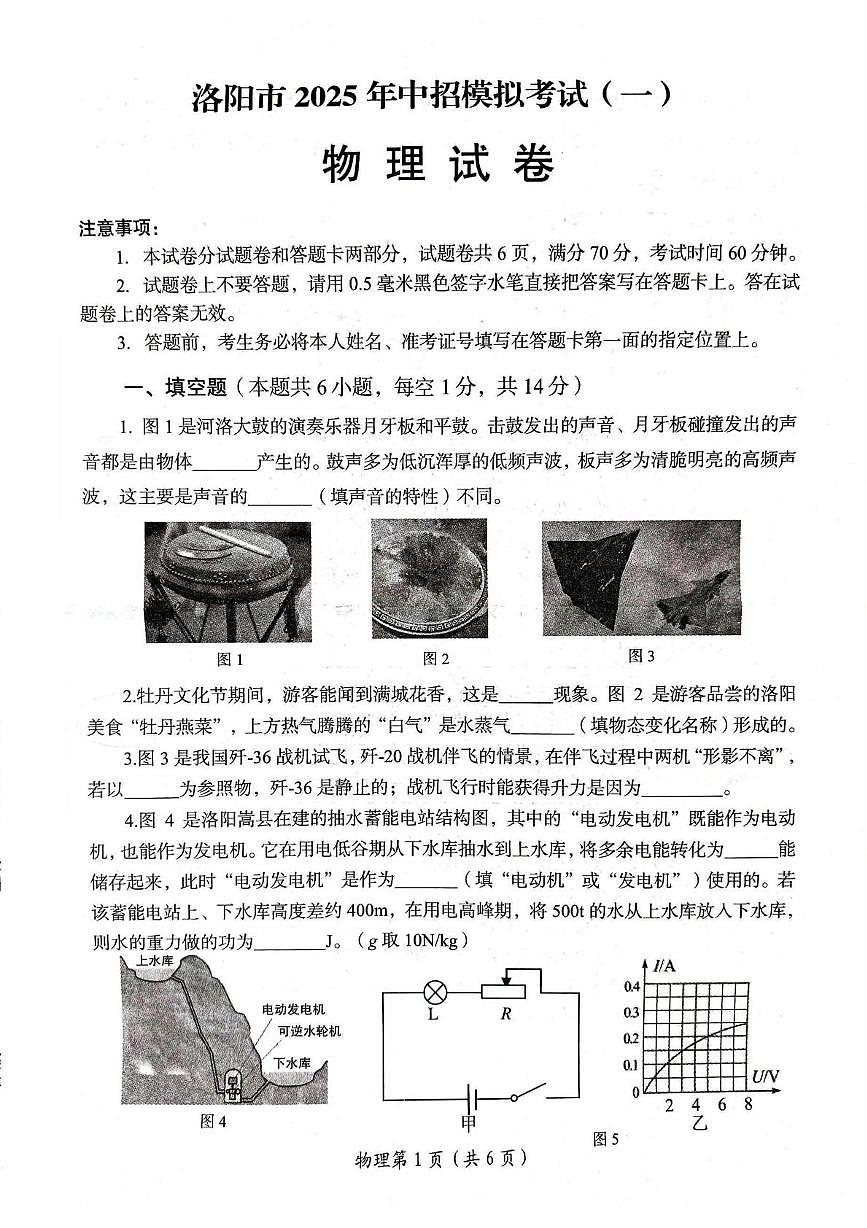 2025年河南省洛阳市中考一模物理试题（中考模拟）第1页