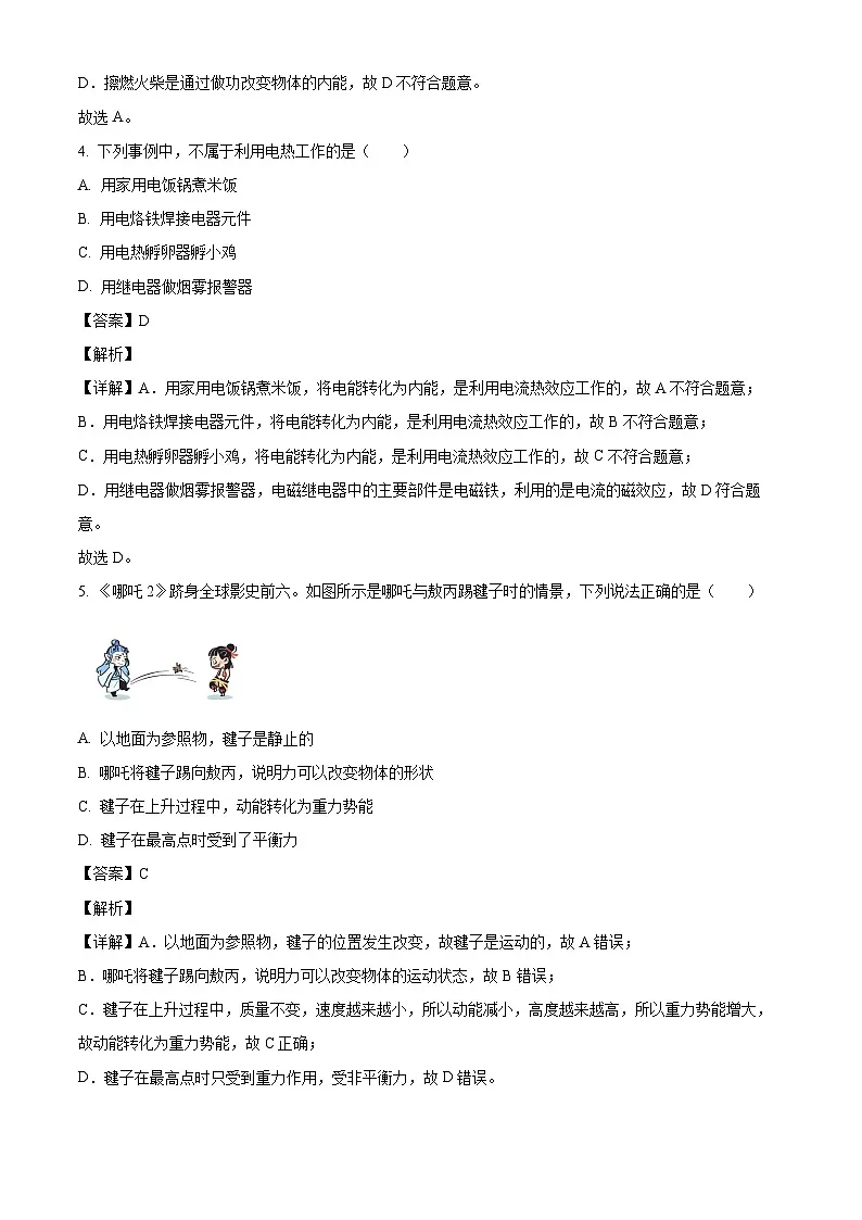 吉林省松原市前郭一中2025年中考二模 物理试题（含解析）第2页