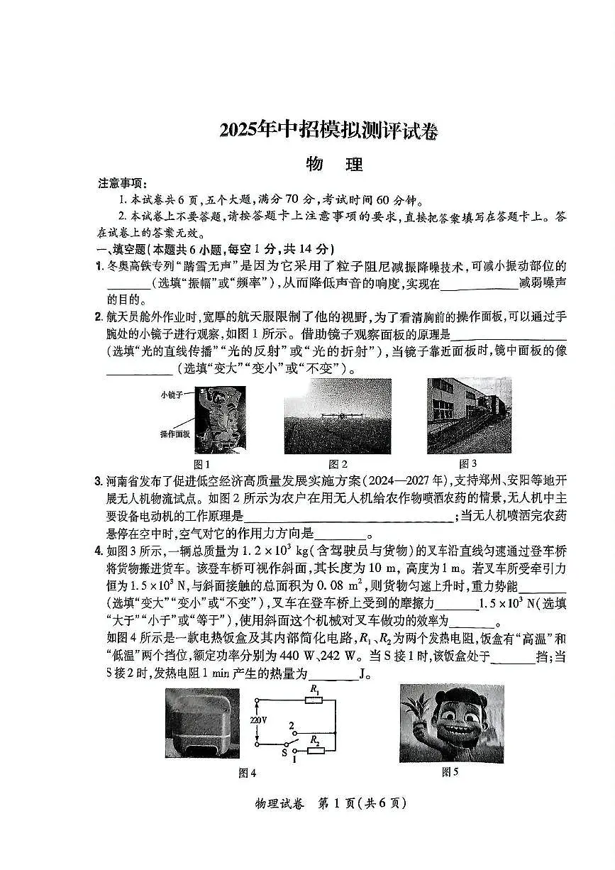 2025年河南省新乡市长垣市中考二模物理试题（中考模拟）第1页
