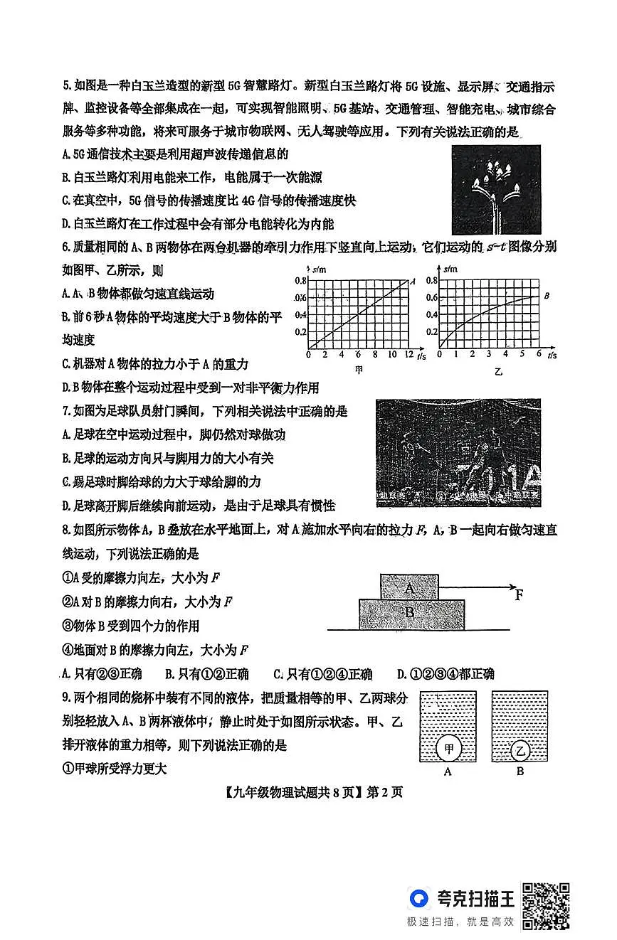 2025年山东省德州市天衢新区九年级中考第二次练兵考试物理试题（中考模拟）第2页