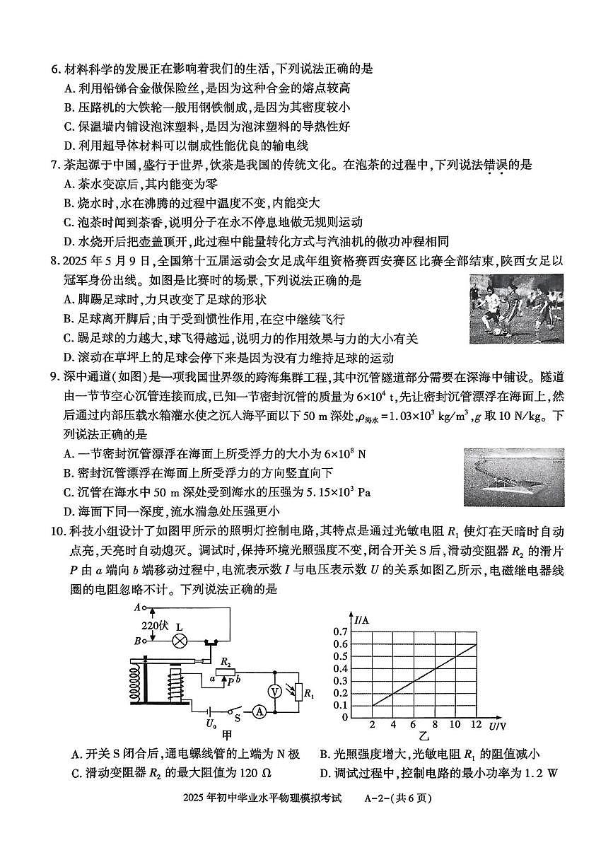 2025年陕西省西安市阎良区中考第三次模拟考试物理试题（中考模拟）第2页