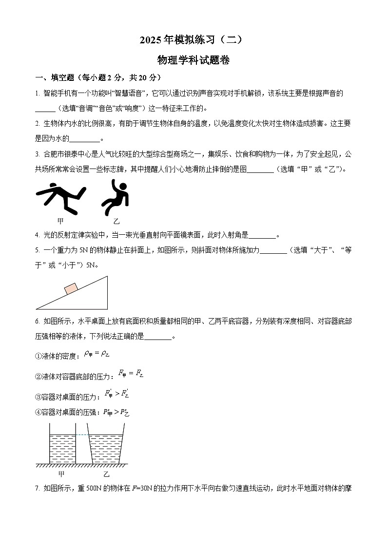 2025年安徽省合肥市第四十二中学中考二模物理试题（中考模拟）第1页