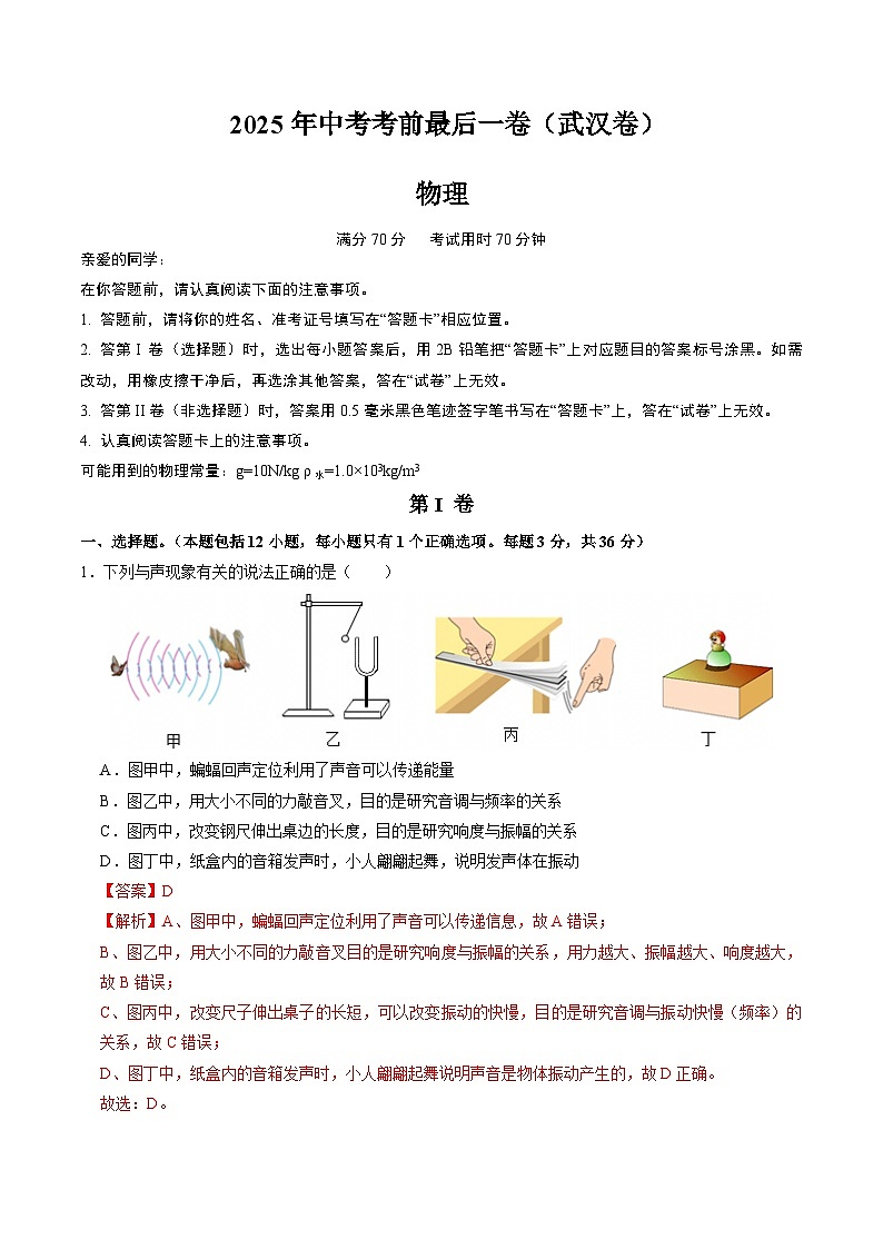 物理（武汉卷）（全解全析）第1页