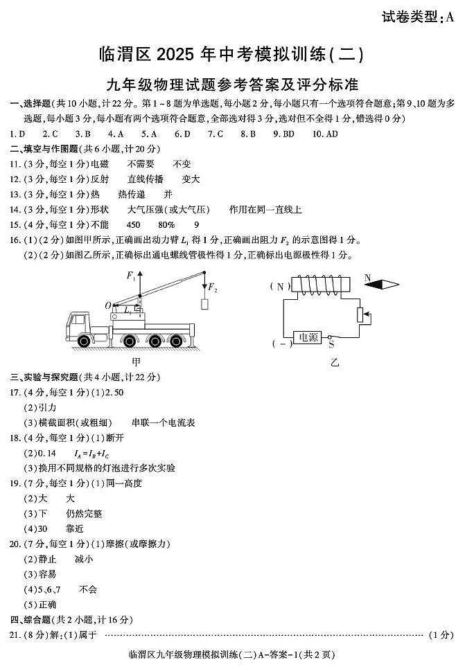 中考模拟九年级物理临渭2第1页