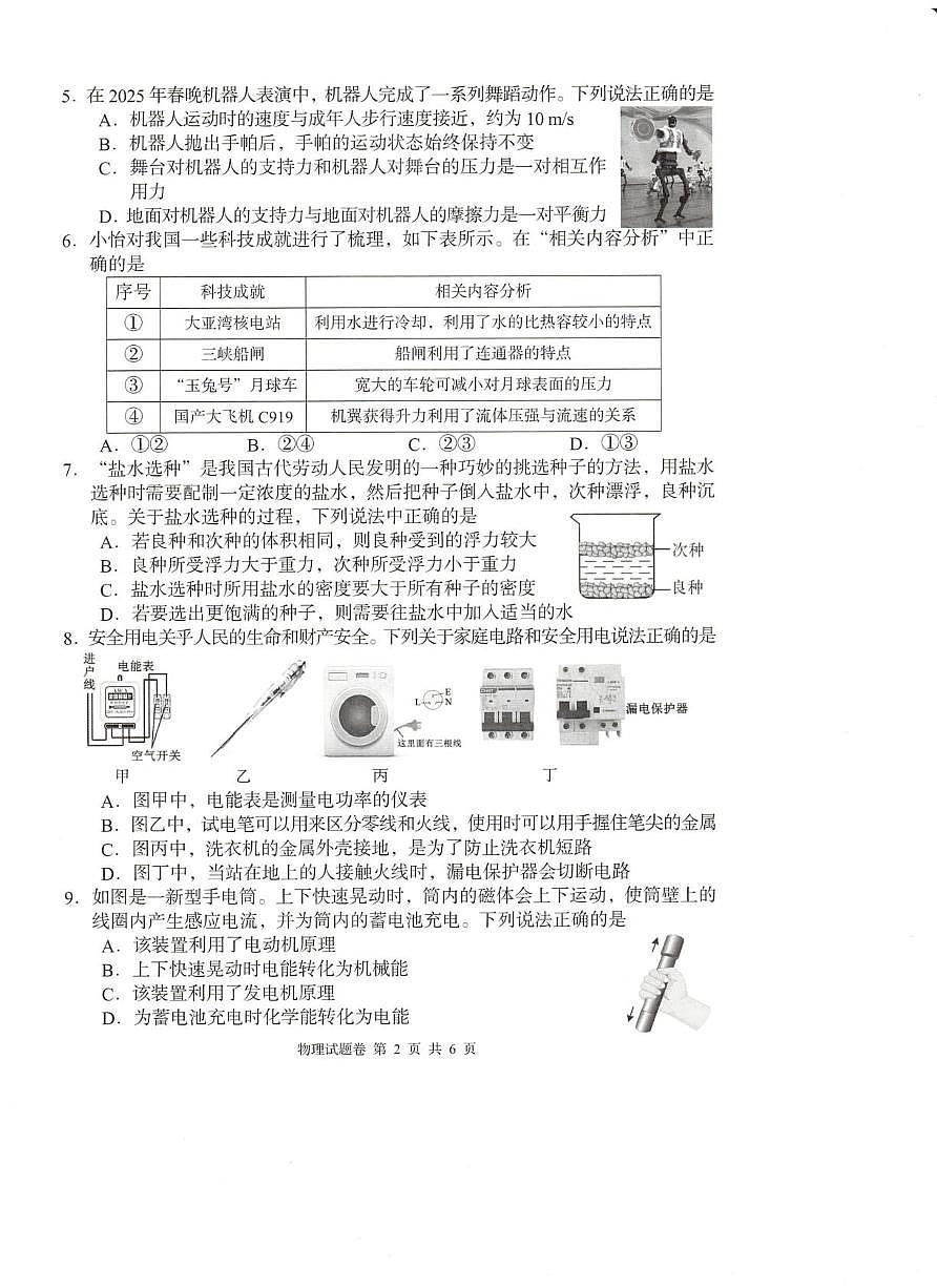 2025年湖南省益阳市中考二模物理试题（中考模拟）第2页