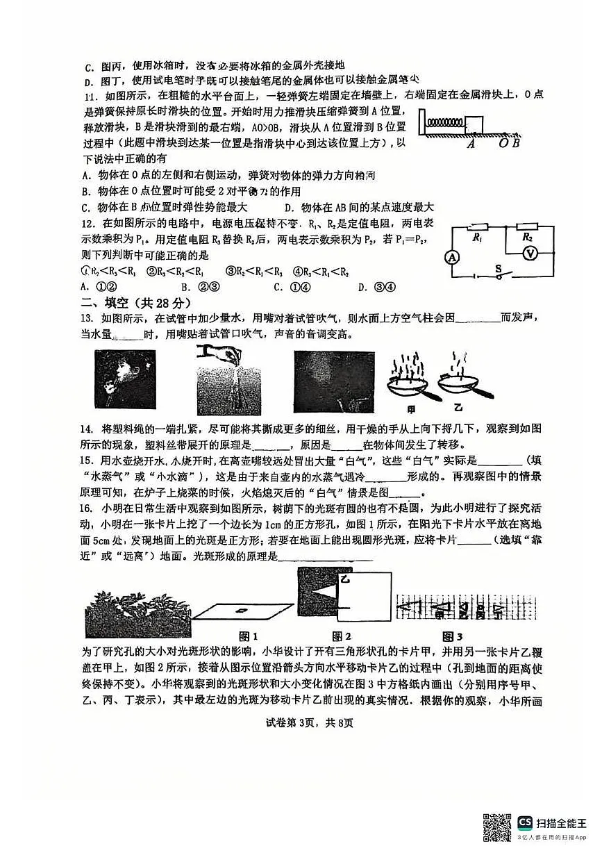 2025年江苏省扬州树人学校中考第三次模拟考试物理试卷（中考模拟）第3页