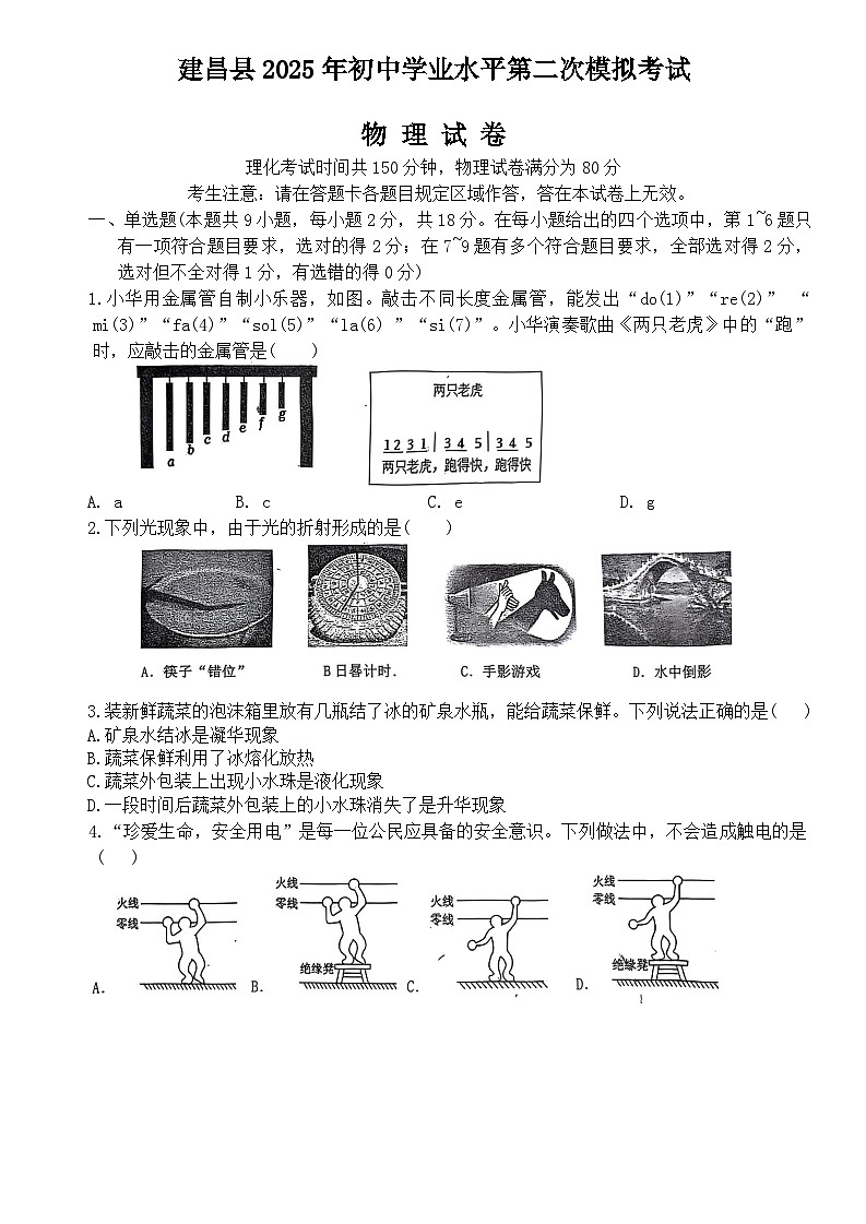 2025年辽宁省葫芦岛市建昌县中考二模物理与化学试卷（中考模拟）第1页