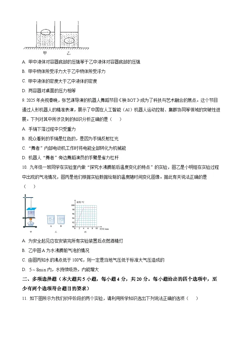 2025年山东省济南市济阳区中考一模物理试题（中考模拟）第3页