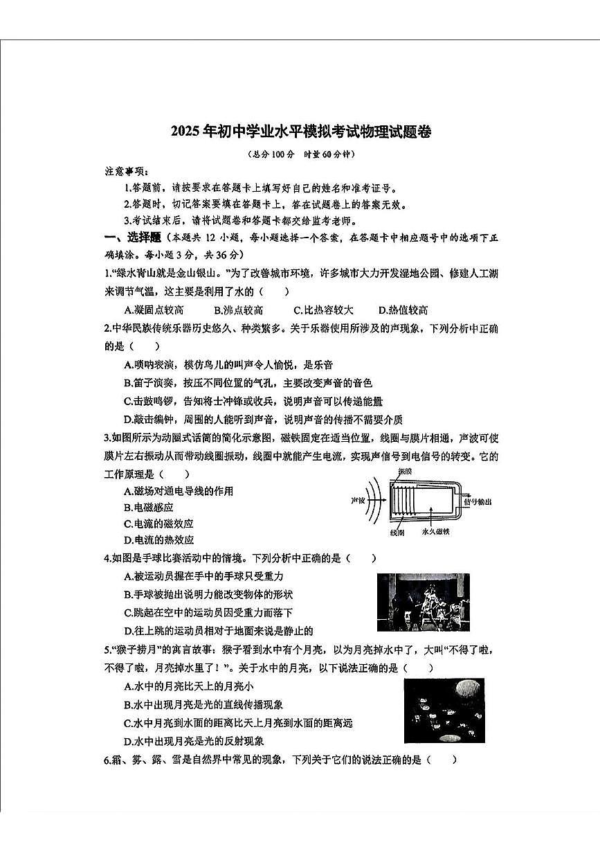 2025年湖南省株洲市荷塘区中考三模物理试题第1页
