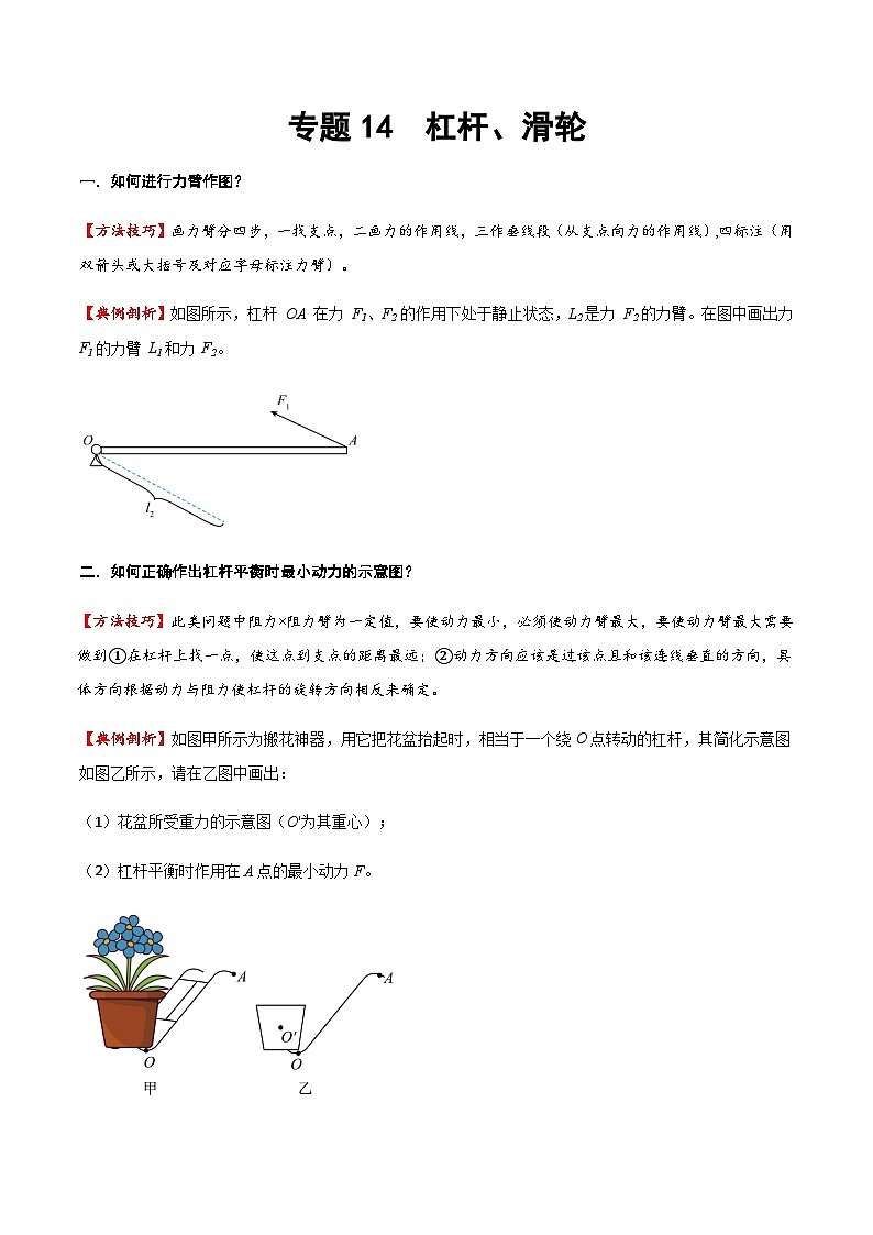 2025年中考物理专题复习讲义专题14 杠杆和滑轮（方法与技巧）（原卷版）第1页
