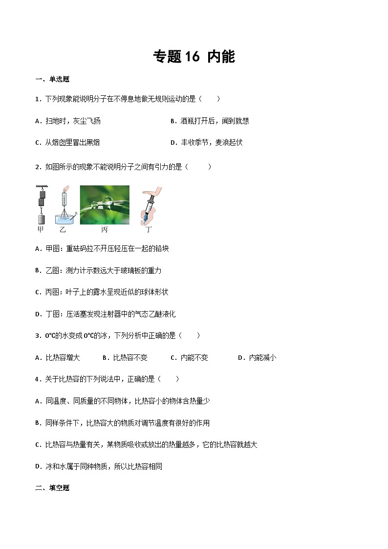 2025年中考物理专题复习讲义专题16 内能（习题精选练习）（原卷版）第1页