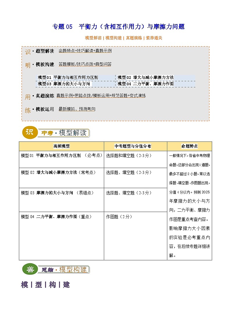 2025年中考物理专题复习练习专题05  平衡力(含相互作用力)与摩擦力问题(原卷版)第1页