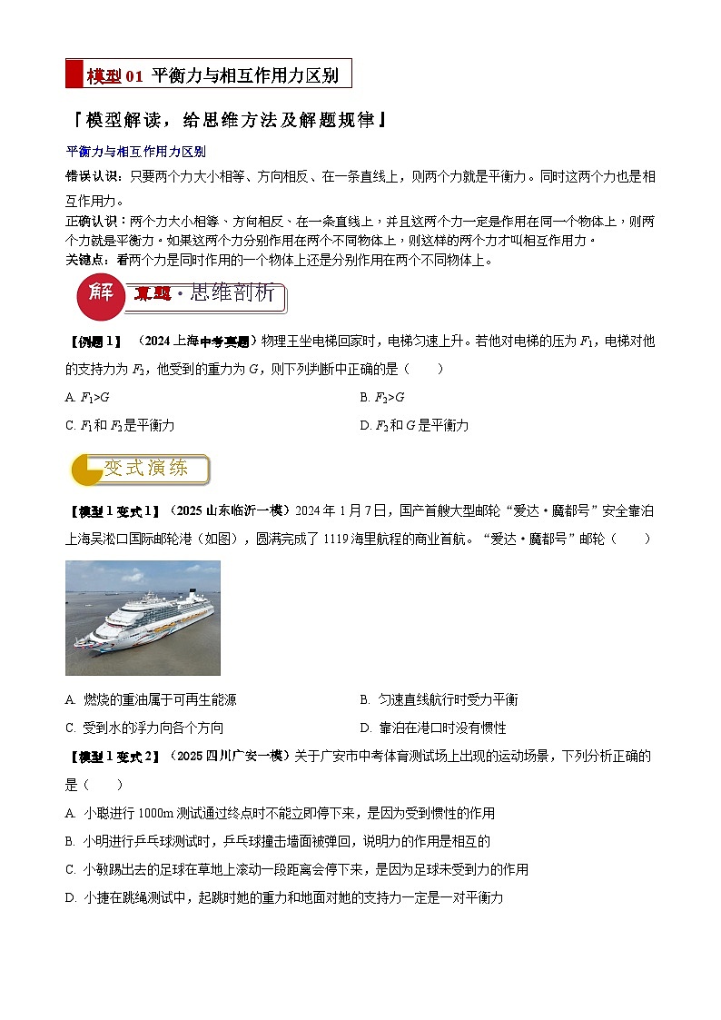 2025年中考物理专题复习练习专题05  平衡力(含相互作用力)与摩擦力问题(原卷版)第2页