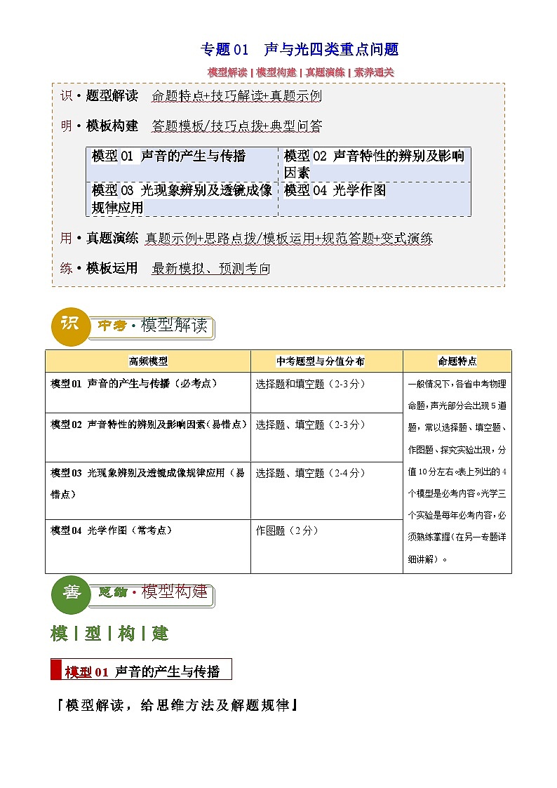 2025年中考物理专题复习练习合辑专题01  声与光四类重点问题(解析版)第1页