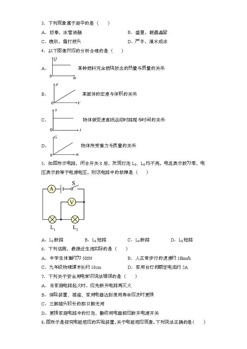 2022届 天津红桥区中考物理模拟试卷[二模]带答案第2页