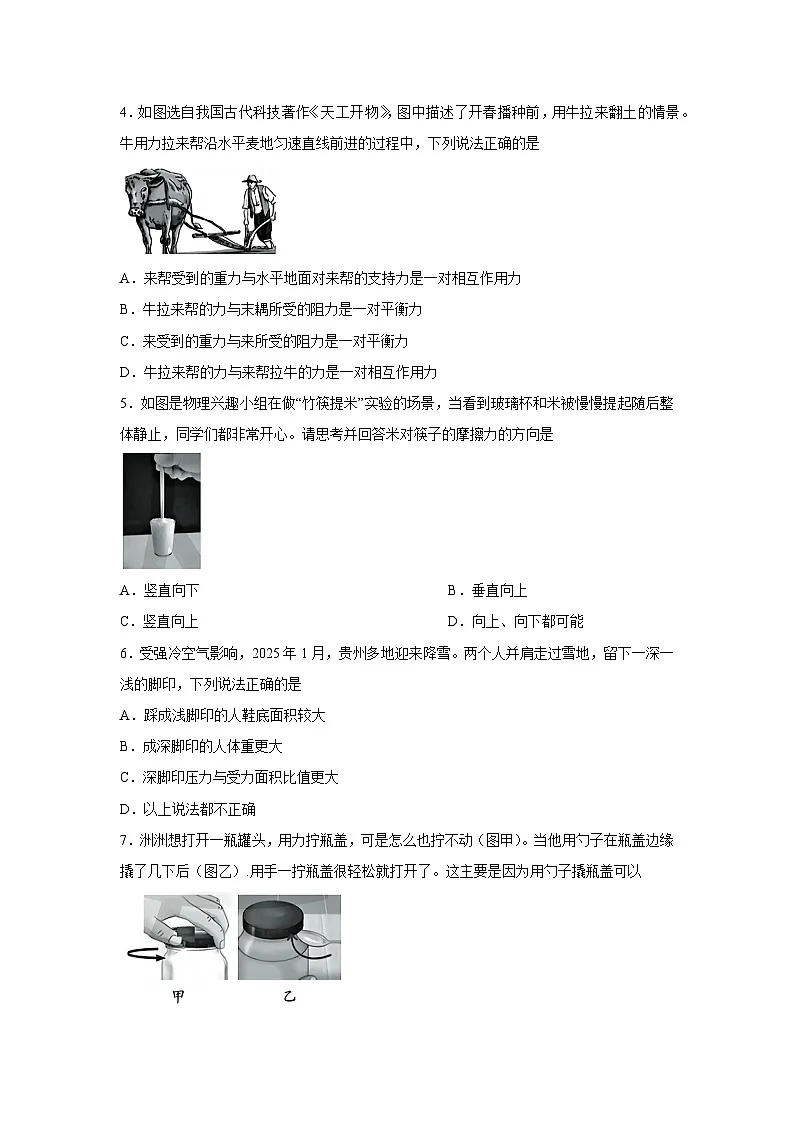 贵州省六盘水市2024-2025学年八年级下学期期中物理试卷第2页