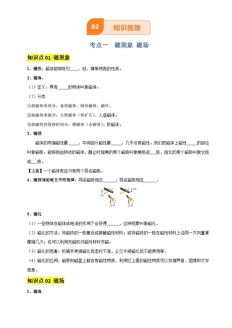 2025年中考物理专项复习讲义专题18 电与磁(5大模块知识清单+5个易混易错+5种方法技巧+典例真题精析)(原卷版)第3页