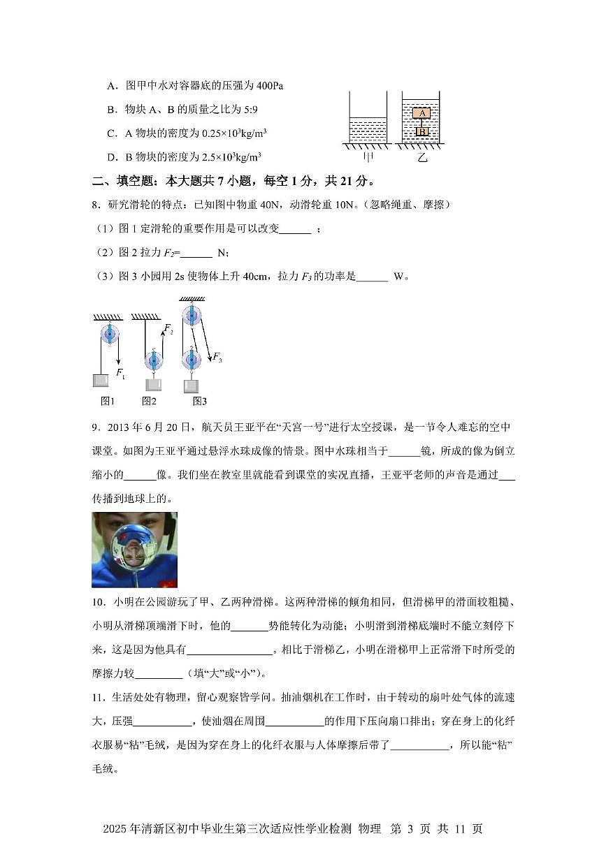 2025年广东省清远市清新区中考三模物理试题（中考模拟）第3页
