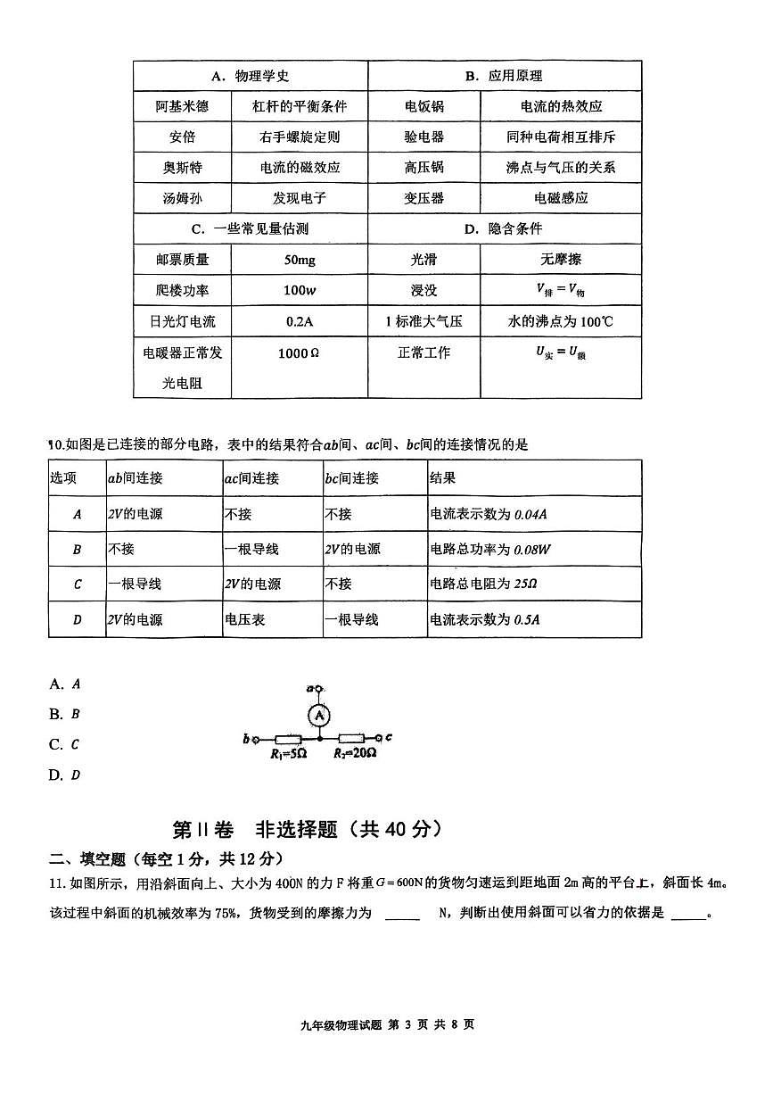 2025年山东省济宁市邹城市第六中学中考物理二模试题第3页