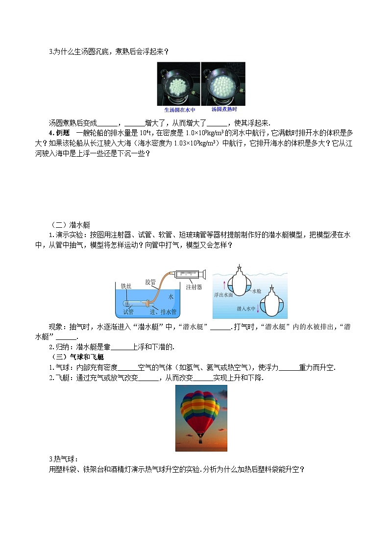 2025年春人教版物理八年级下册 第10章 第3节 《物体的浮沉条件及应用》导学案第3页