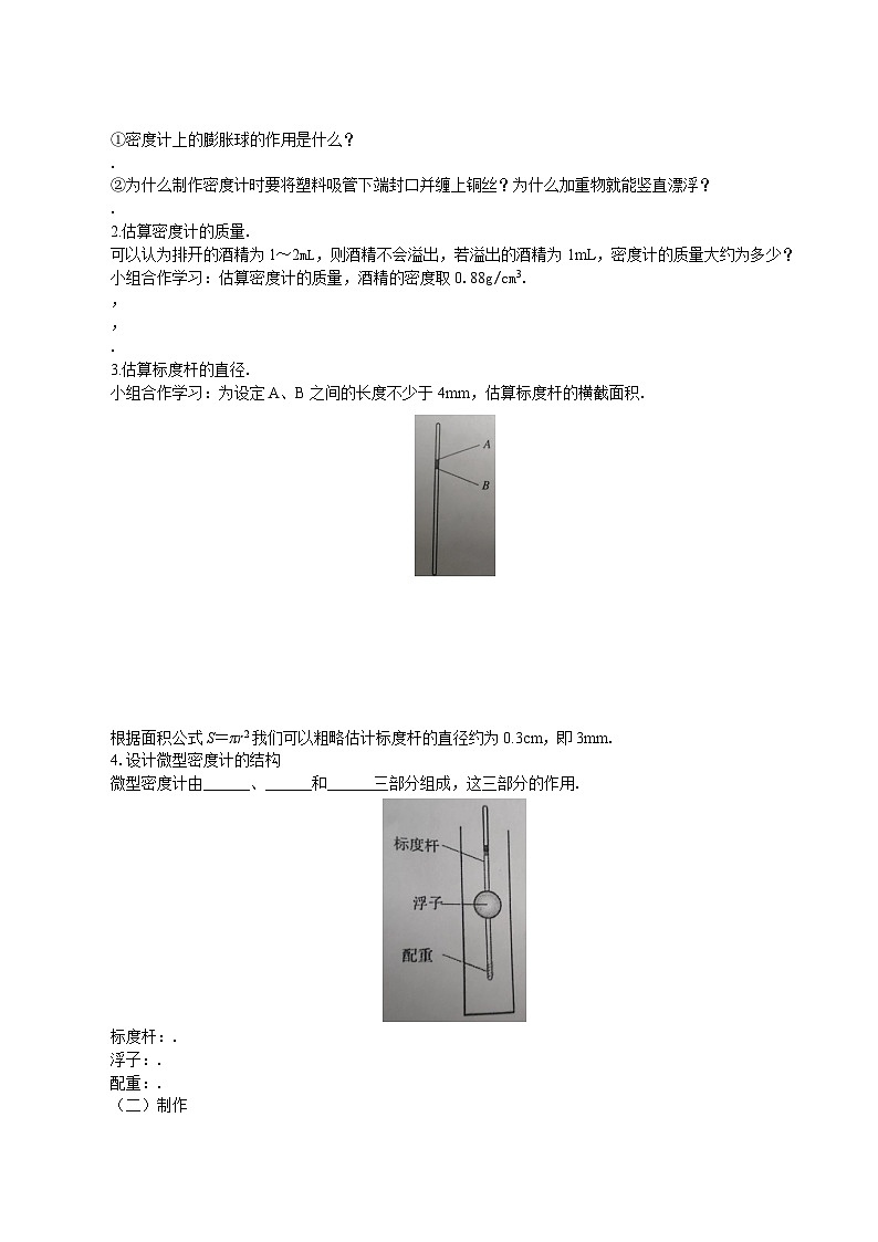 2025年春人教版物理八年级下册 第10章 第4节 《跨学科实践：制作微型密度计》导学案第2页