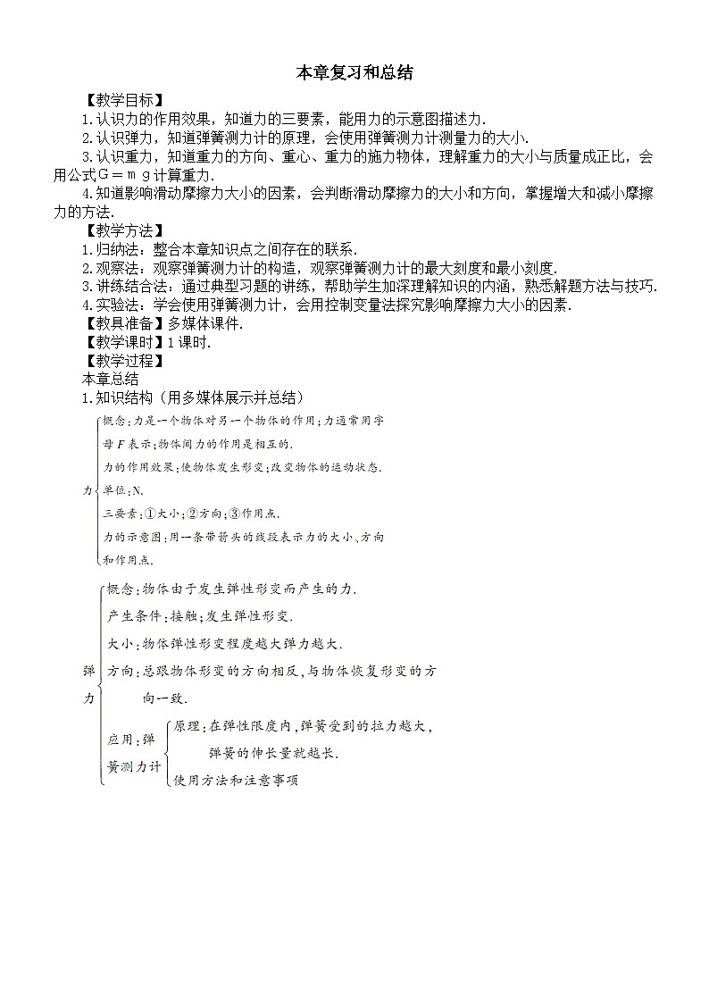 初中物理新沪科版八年级全册第六章本章复习和总结教案2025秋第1页