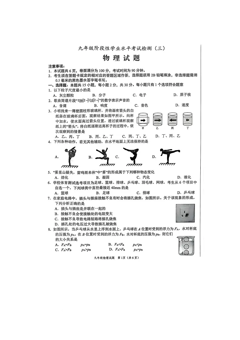 2025年山东省菏泽市牡丹区中考三模物理试题（中考模拟）第1页