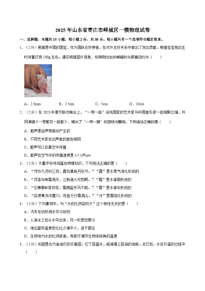 2025年山东省枣庄市峄城区一模物理试卷第1页