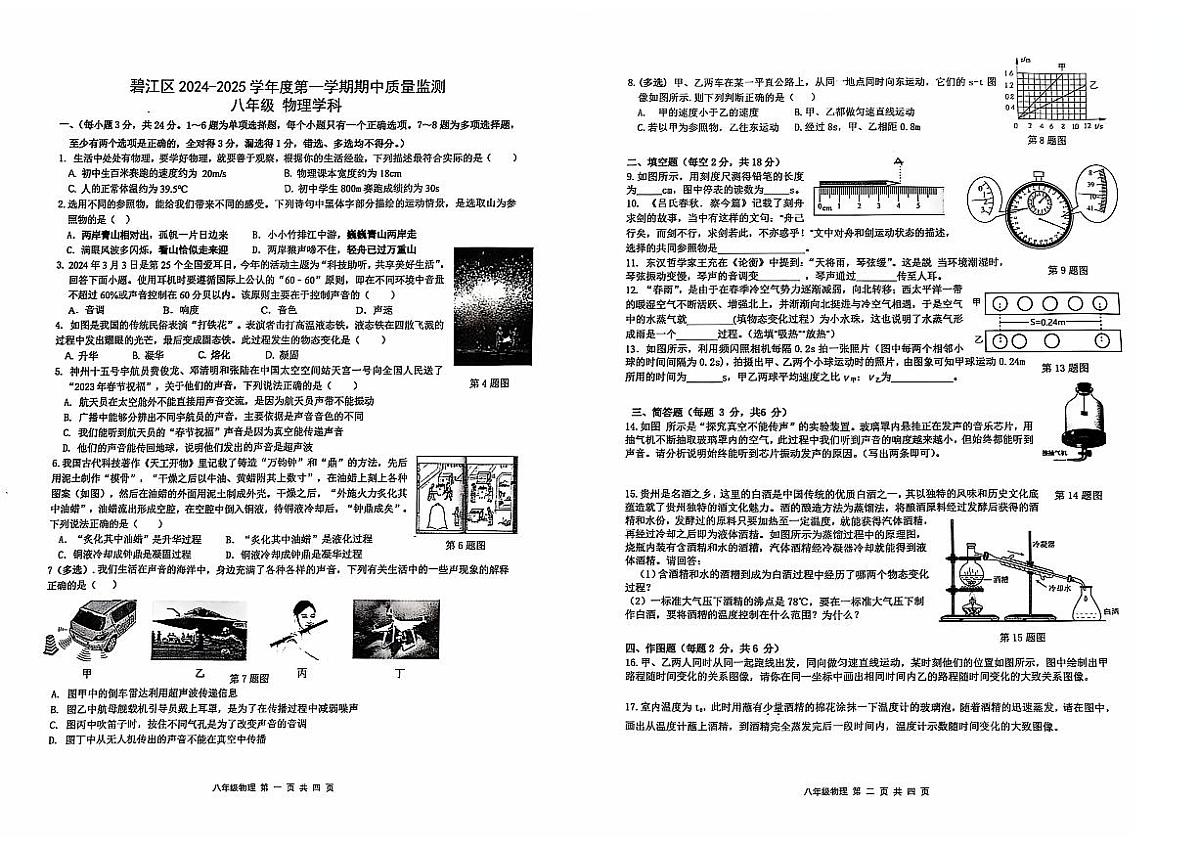 贵州省铜仁市碧江区2024-2025学年八年级上学期11月期中物理试题第1页