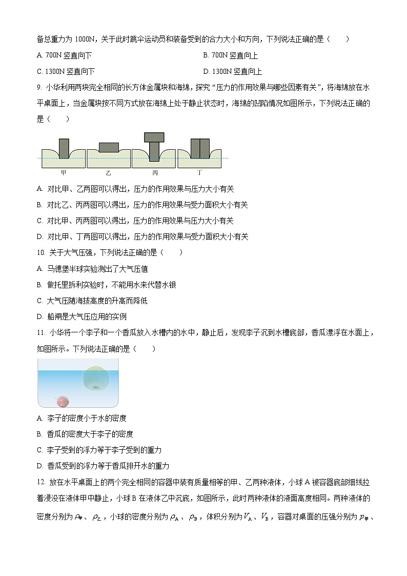 北京市房山区2024-2025学年八年级下学期期中物理试题第3页