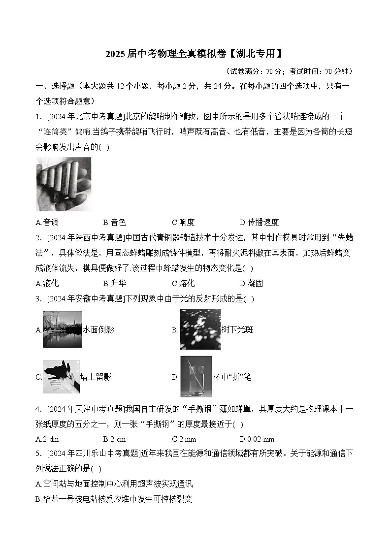 2025届中考物理临考模拟卷【湖北专用】第1页