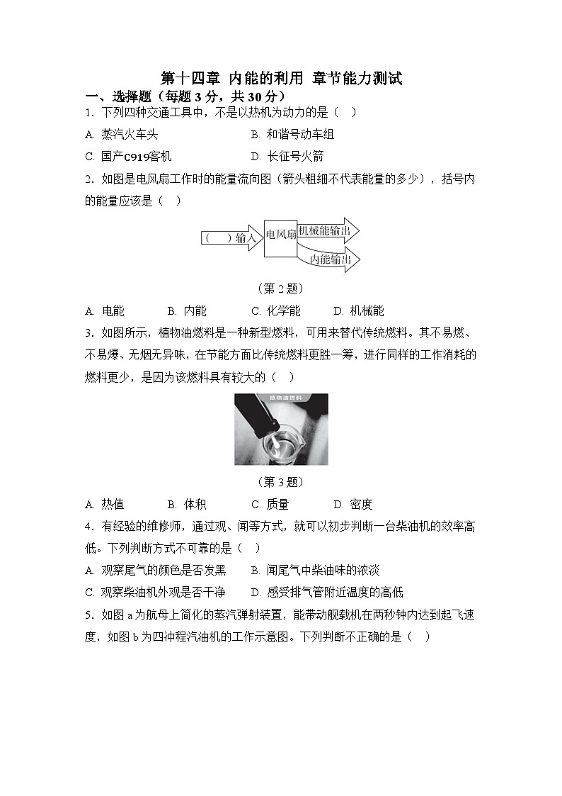 第十四章 内能的利用 章节能力测试（原卷）第1页