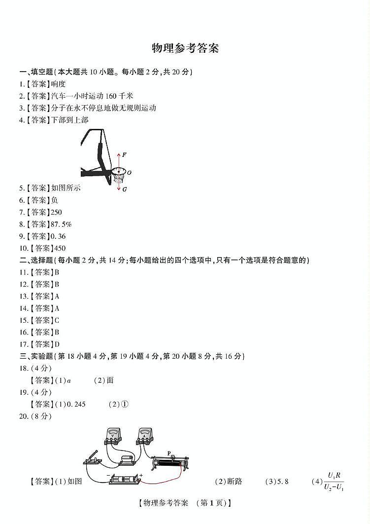 物理答案·第1页