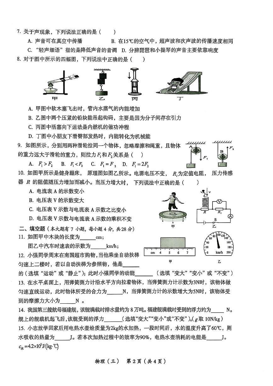 2025年海南省省直辖县级行政单位乐东黎族自治县民族中学中考三模物理试题（中考模拟）第2页