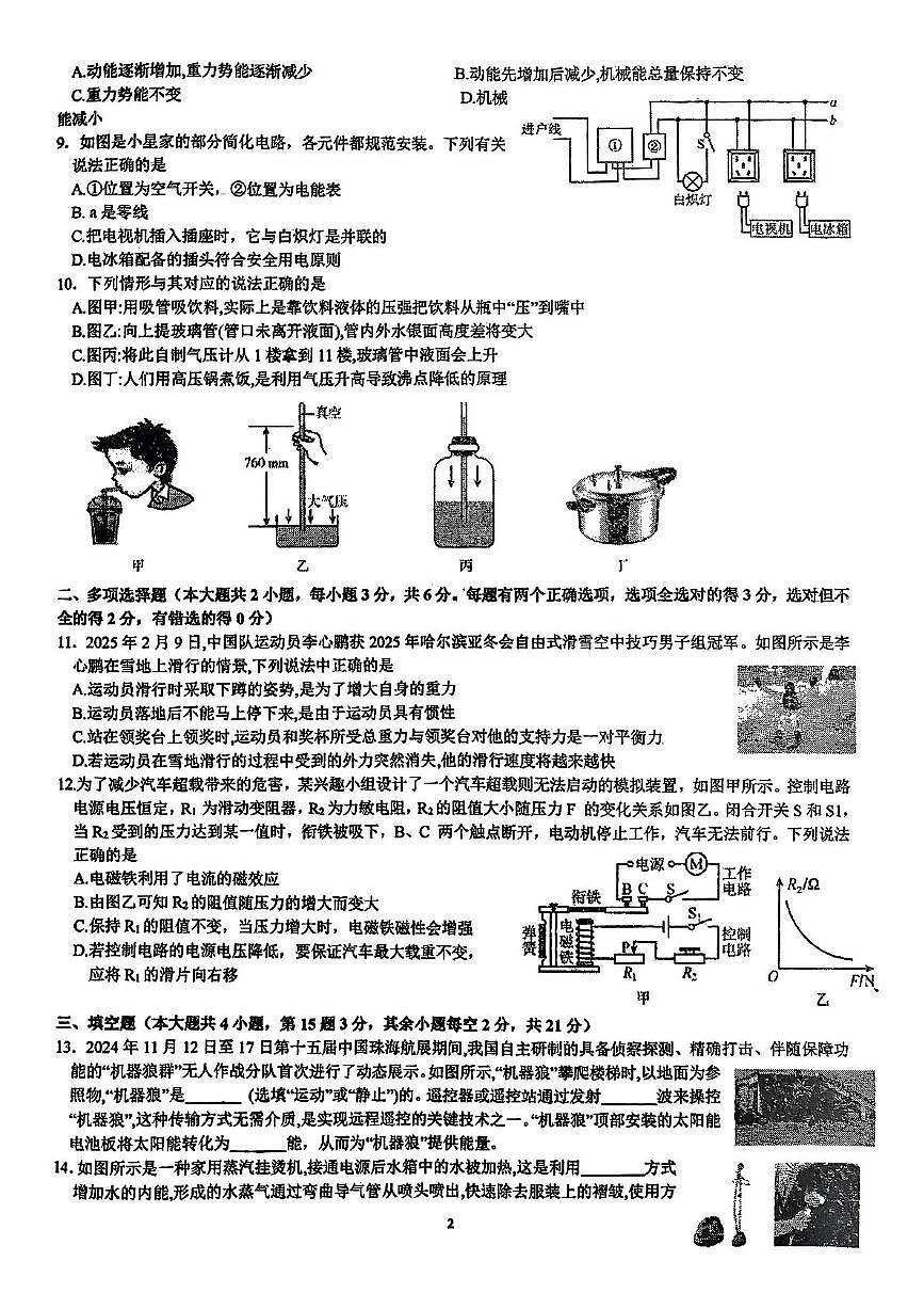 2025年湖南省长沙市华益中学中考适应卷物理试卷（中考模拟）第2页