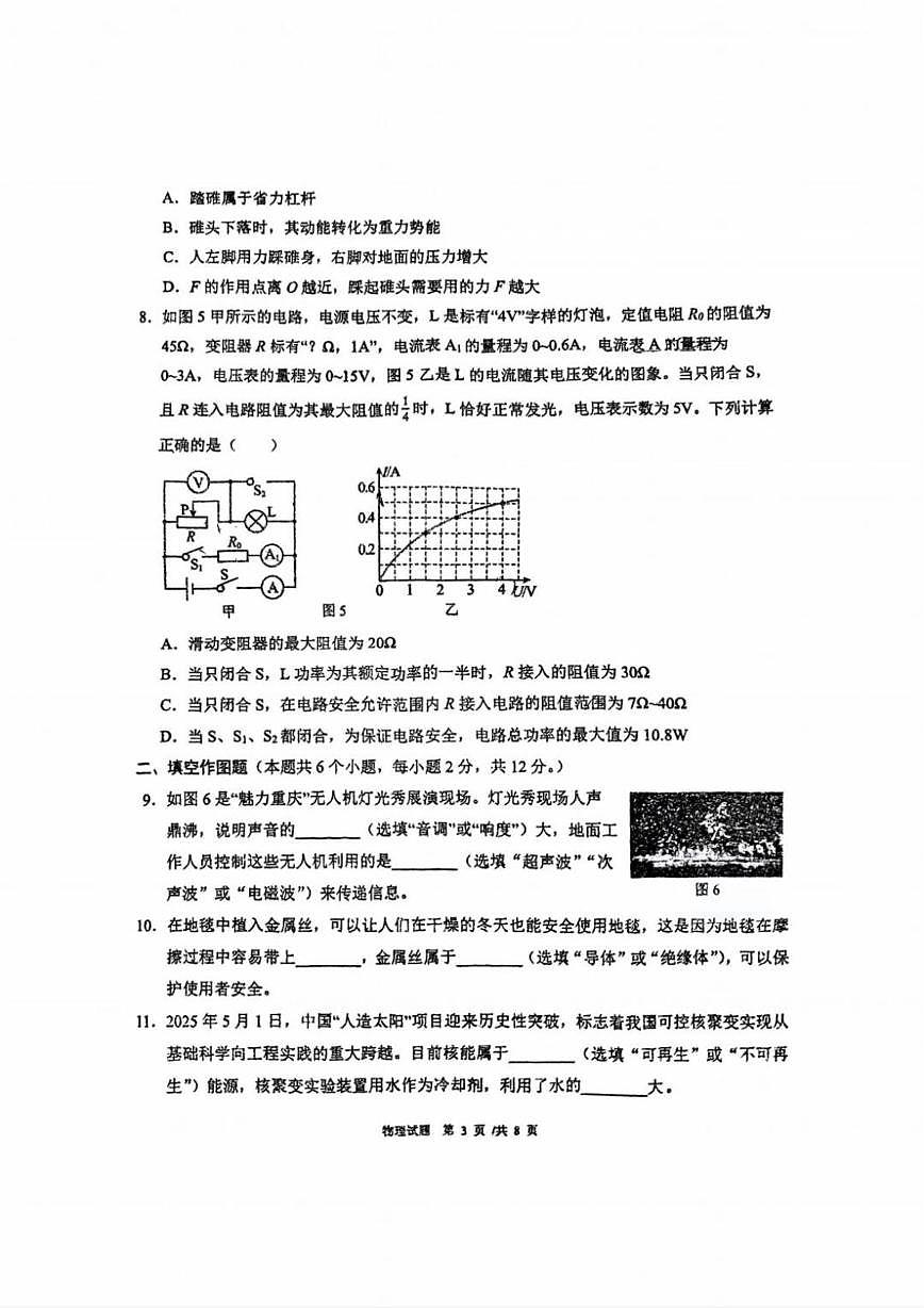 2025年重庆市重庆实验外国语学校中考三模物理试题（中考模拟）第3页