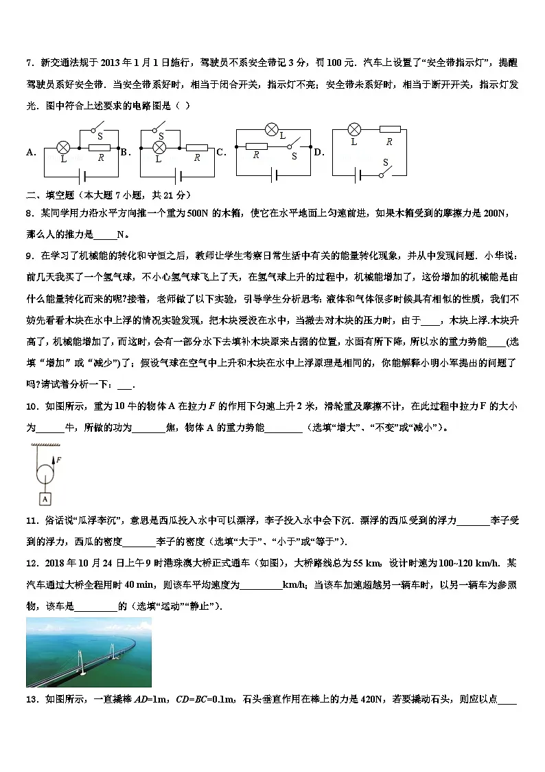 2024年湖南省邵阳市城区市级名校中考物理押题卷（中考模拟）第3页