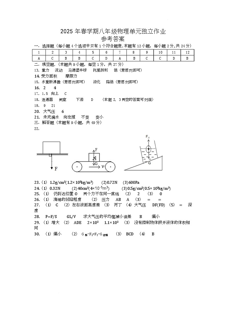 八年级物理PDF 八年级物理参考答案第1页