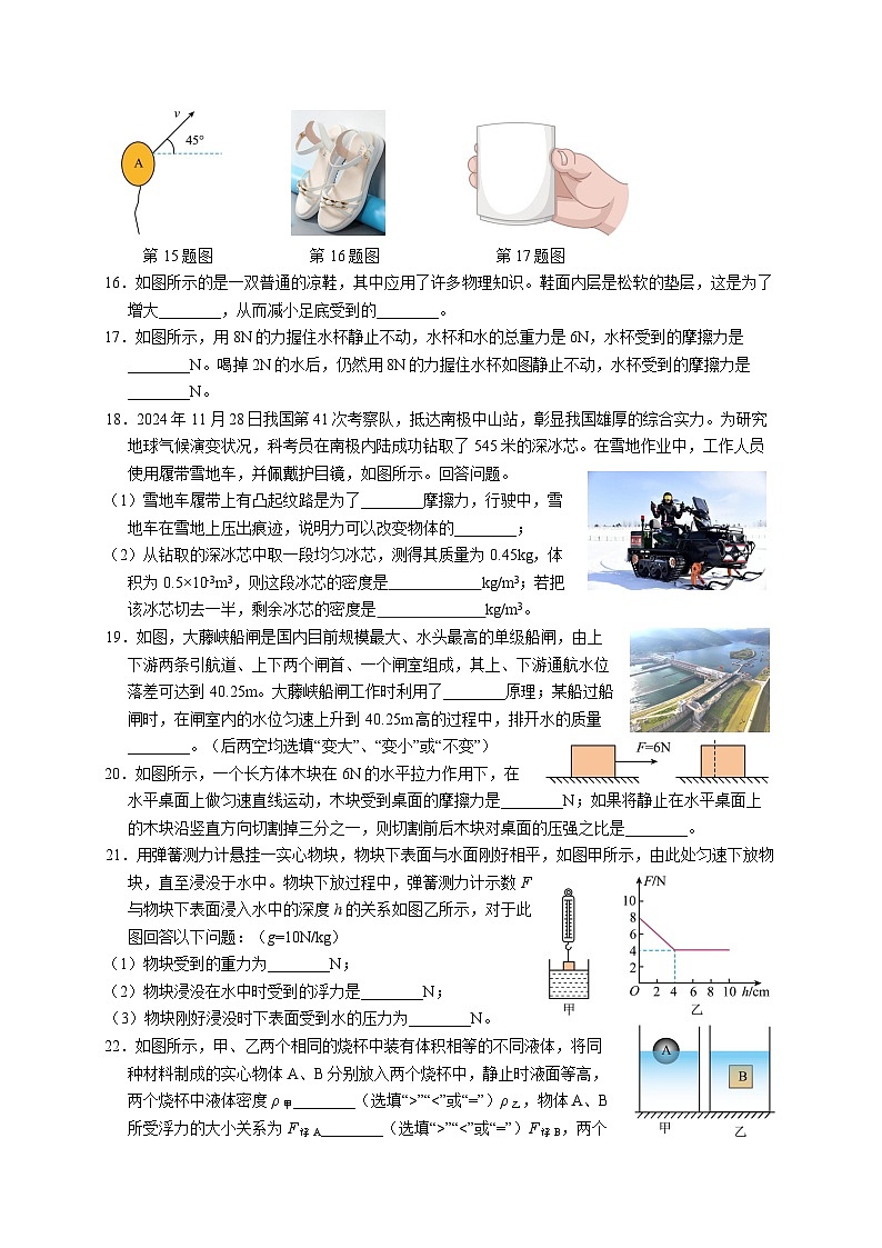 江苏省无锡市江阴市南闸实验学校2024-2025学年八年级下学期5月月考物理试题第3页