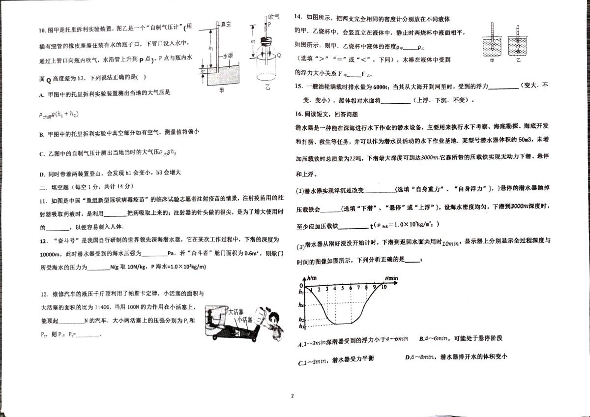 云南省石林县鹿阜中学2025学年八年级下学期期中学情检测物理试题卷(无答案)第2页