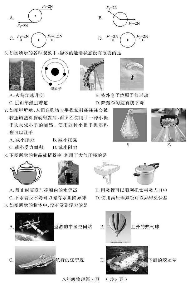 山东省菏泽市曹县2024-2025学年八年级下学期期中考试物理试题第2页